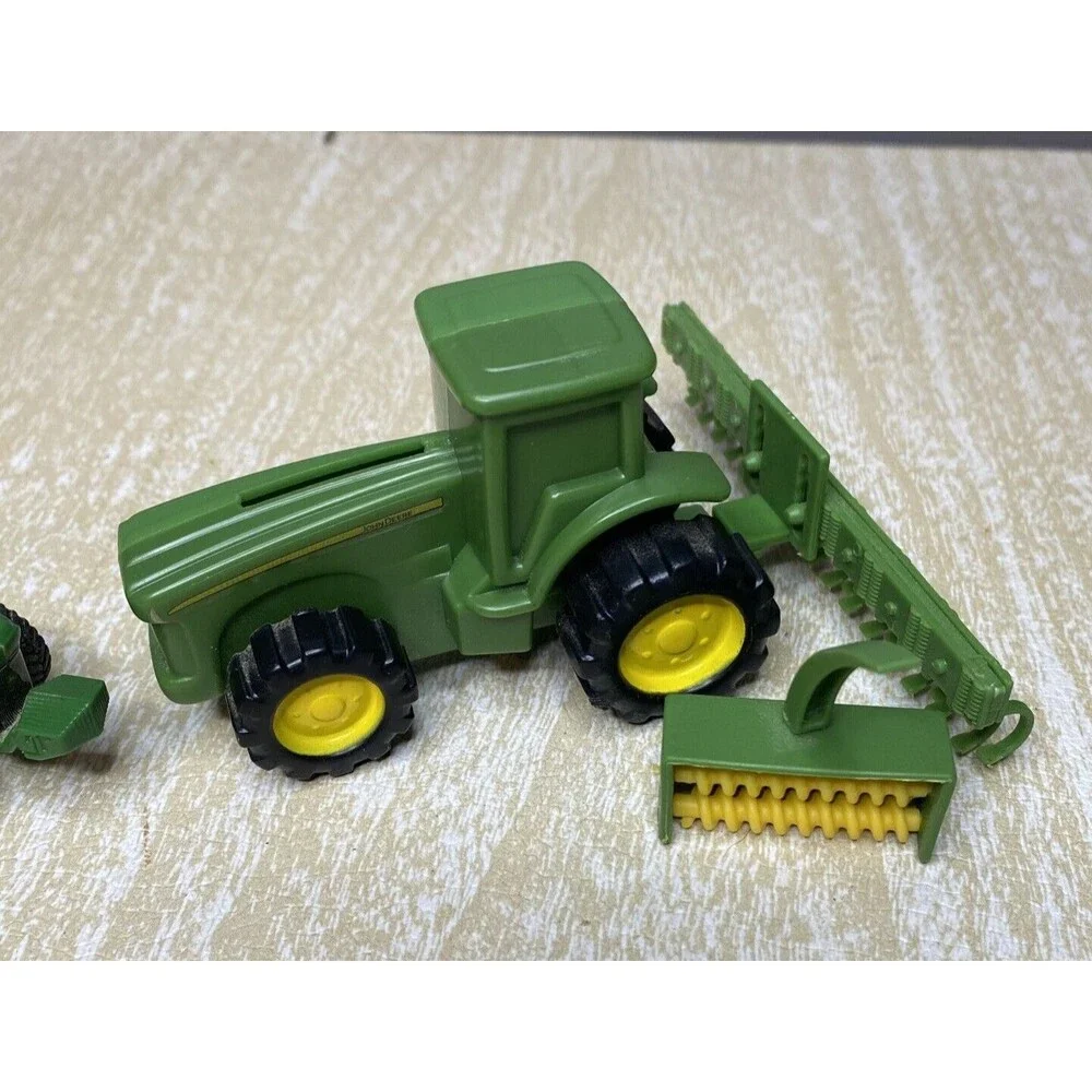 ERTL John Deere Tractor & Trailer and Stationary Plastic Tractor with 2 Rakes